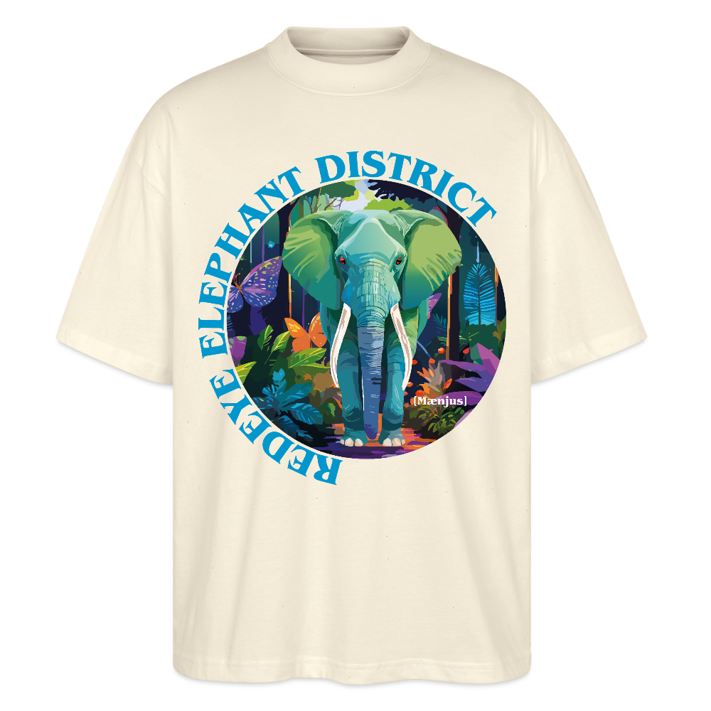 Oversized Unisex T-Shirt mit REDEYE ELEPHANT DISTRICT PRINT Vorderseite - Weißgrau