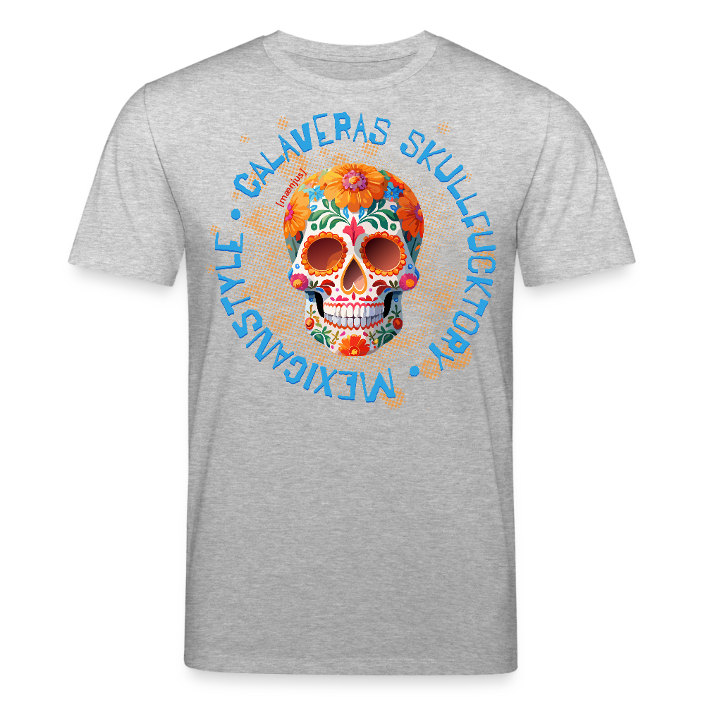 Unisex Bio-T-Shirt mit CALAVERAS MEXICANSTYLE PRINT Vorderseite - Grau meliert