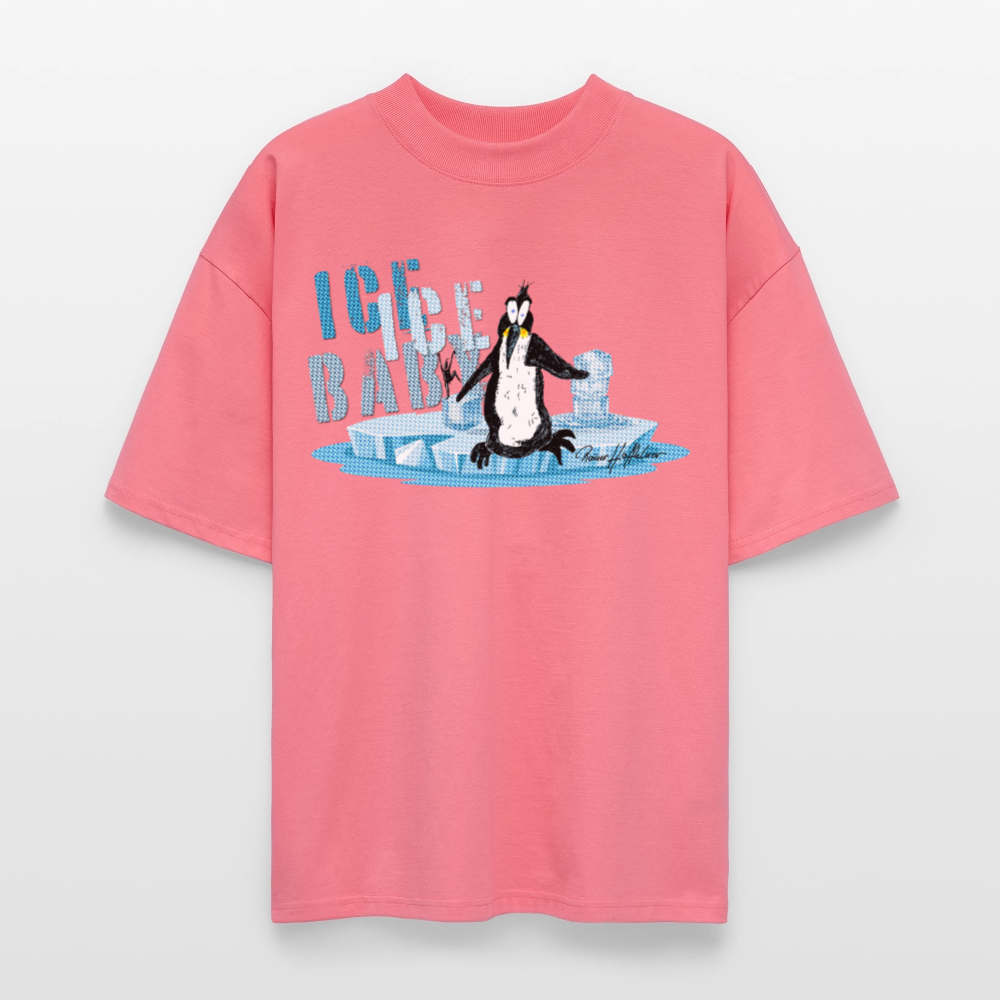 Oversized Unisex Bio T-Shirt mit ICE ICE BABY PINGUIN PRINT - Pink 