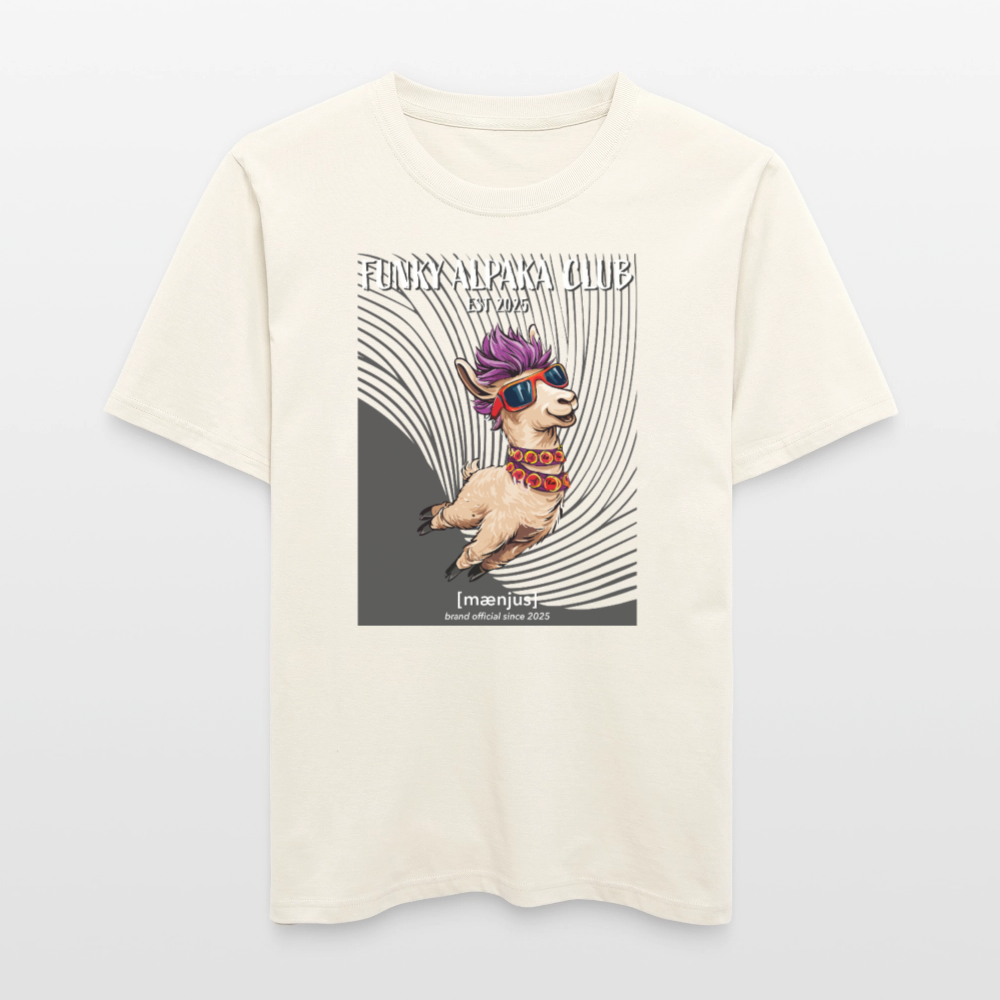 Unisex Bio-T-Shirt mit FUNKY ALPAKA CLUB PRINT Vorderseite - Naturweiß 