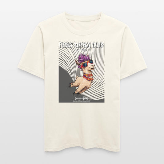 Unisex Bio-T-Shirt mit FUNKY ALPAKA CLUB PRINT Vorderseite - Naturweiß 