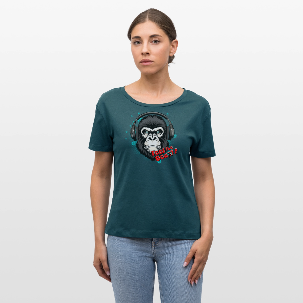 Frauen T-Shirt mit FEEL THE BEA(S)T PRINT - Dunkles Petrol