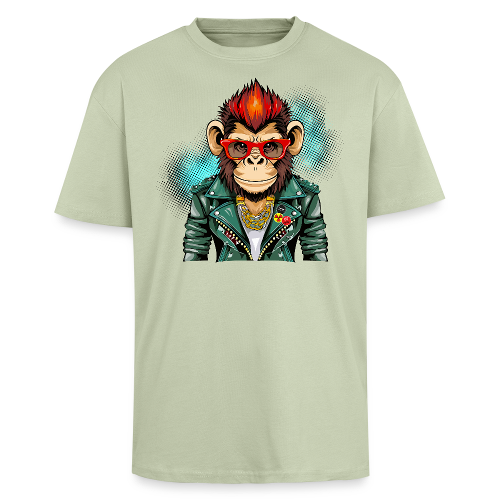 Heavy Oversize T-Shirt mit MONKEY PRINT - Leichtes Salbeigrün 