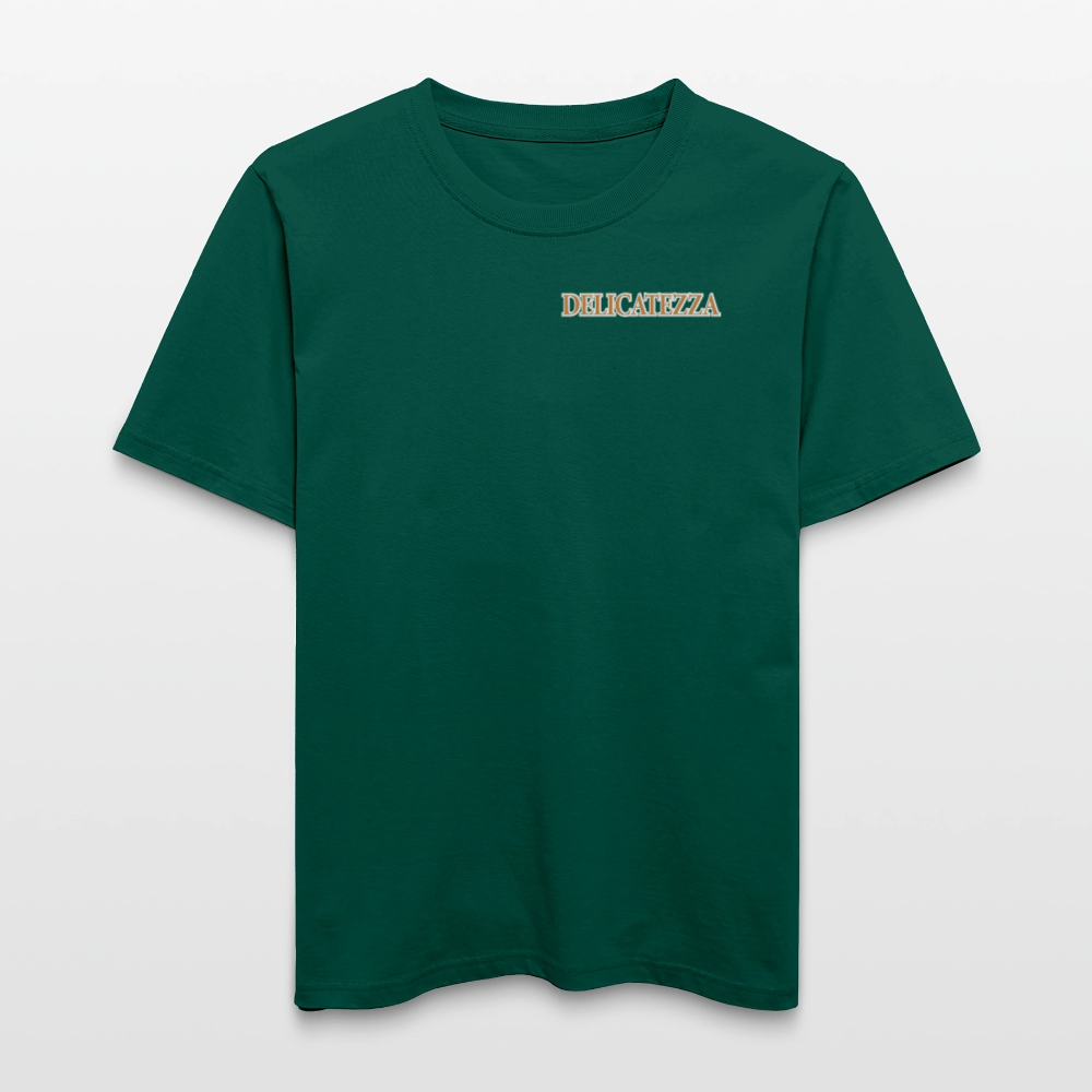 Relaxed Fit Unisex Bio-T-Shirt mit DELICATEZZA SARDINE PRINT Vorder- und Rückseite - Forest