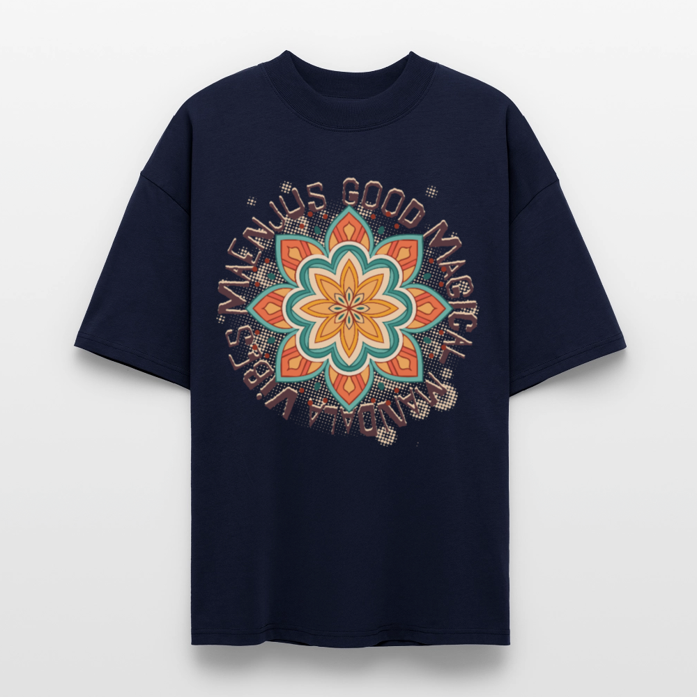 Oversized Unisex Bio T-Shirt mit MANDALA VIBES PRINT - Navy