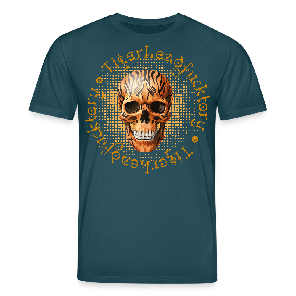 Unisex Bio-T-Shirt mit TIGERHEAD SKULL PRINT Vorderseite - Dunkles Petrol