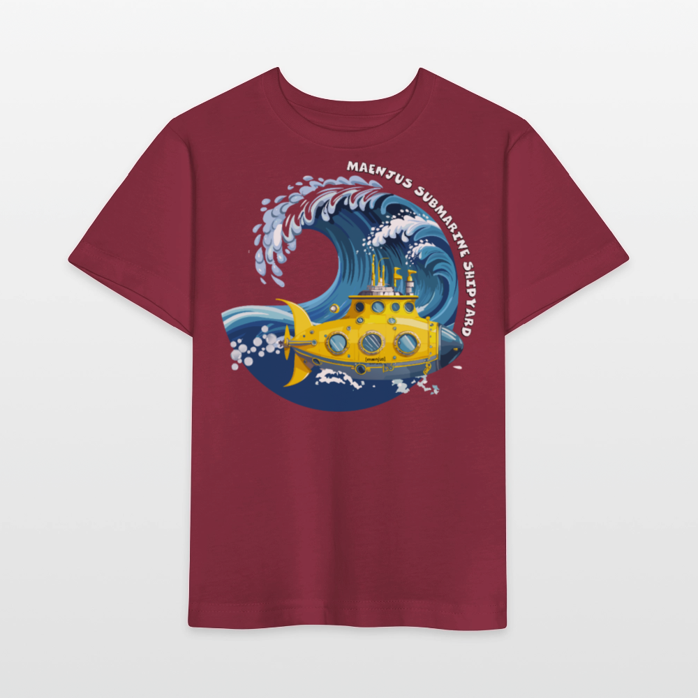 MNJS KIDS Bio T-Shirt mit SUBMARINE SHIPYARD PRINT - Burgunderrot