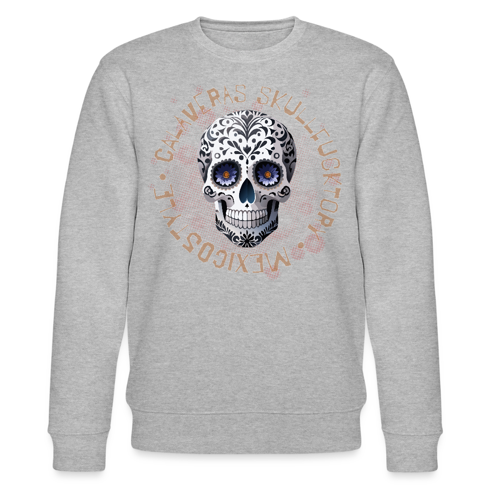 Unisex Bio-Sweatshirt mit CALAVERAS SKULL PRINT - Grau meliert