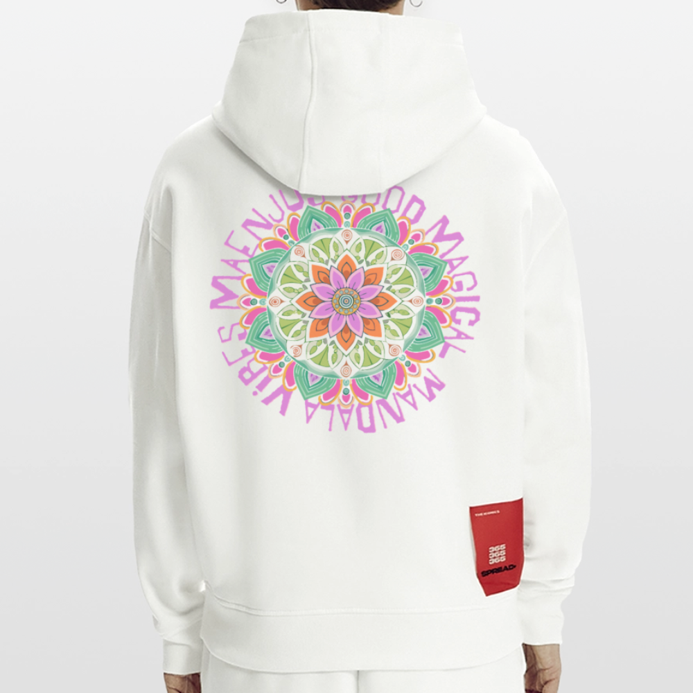 Heavyweight Oversized Organic Hoodie Made in EU mit Mandala Vibes Print - OFF WHITE