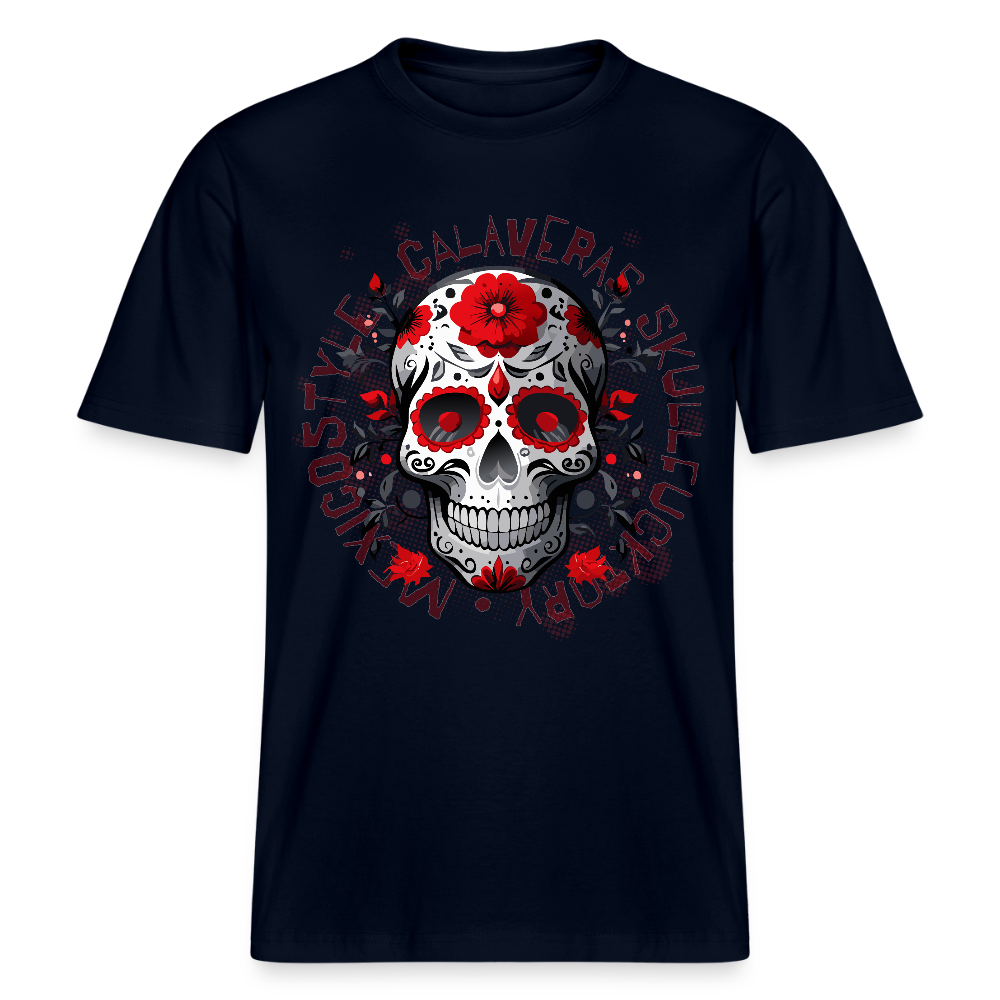 Relaxed Fit Unisex Bio-T-Shirt mit CALAVERS ROSEN PRINT Vorderseite - Navy