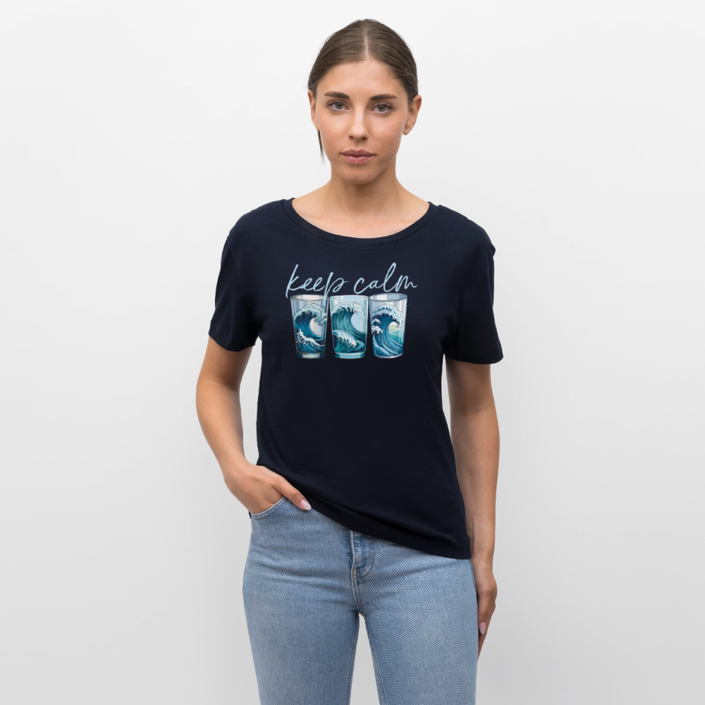Relaxed Rundhals Frauen Bio-T-Shirt mit KEEP CALM PRINT - Navy