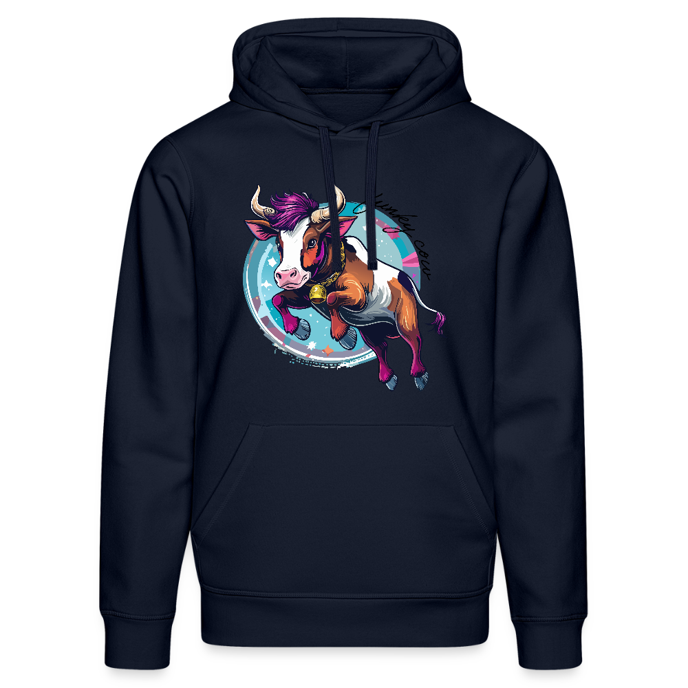 Unisex Bio-Hoodie mit FUNKY COW PRINT Vorderseite - French Navy