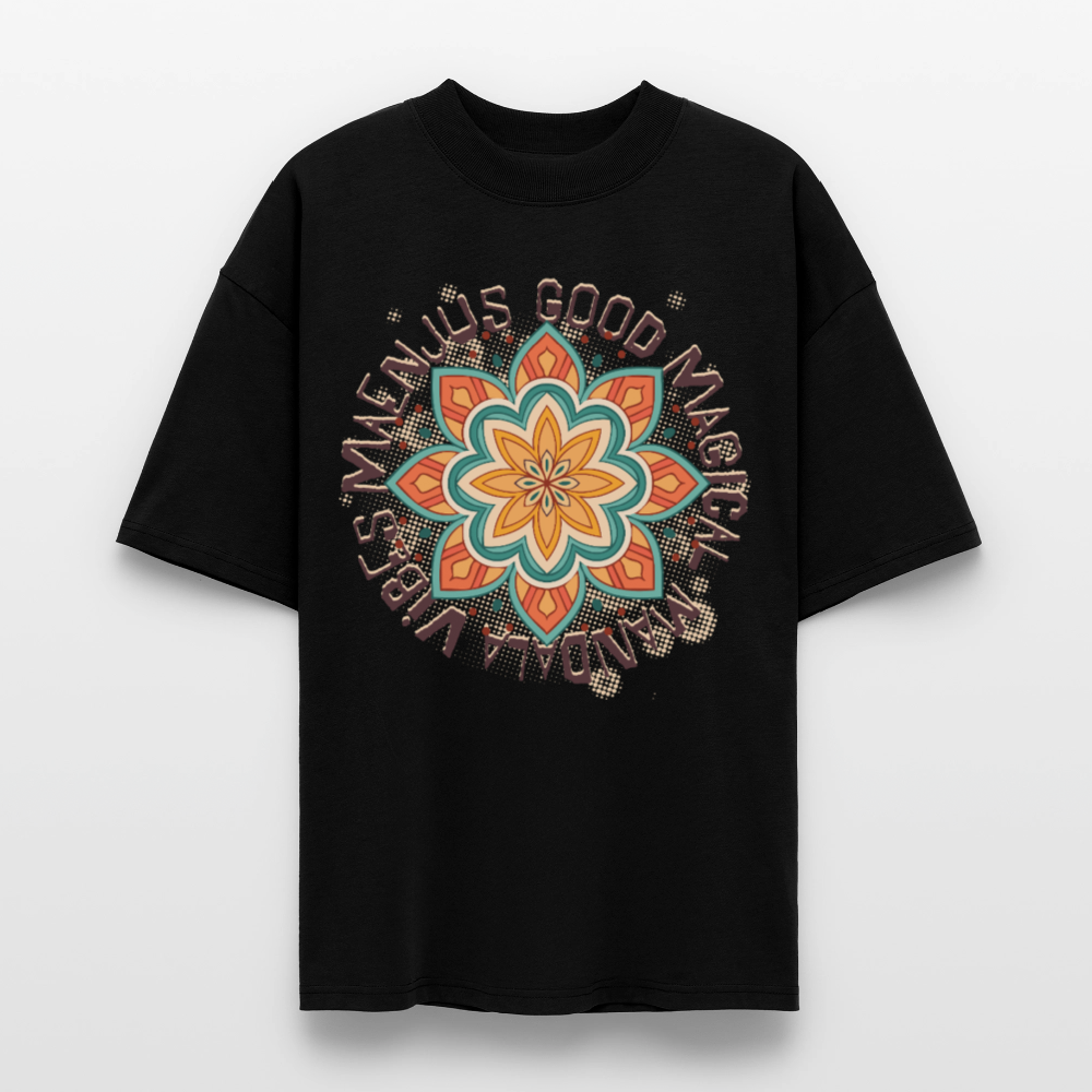 Oversized Unisex Bio T-Shirt mit MANDALA VIBES PRINT - Schwarz