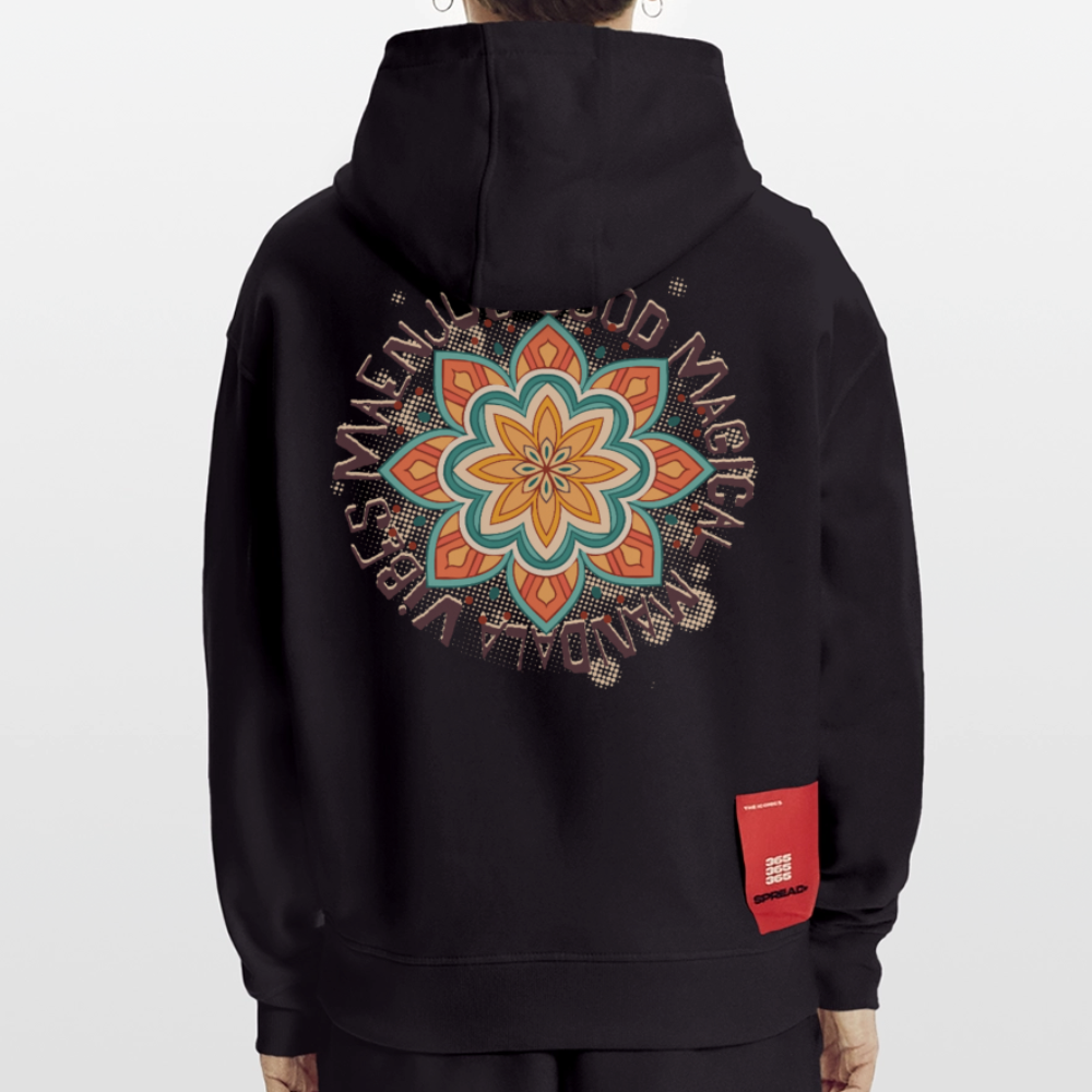 Heavyweight Oversized Organic Hoodie Made in EU mit Mandala Vibes Print - SOLID BLACK