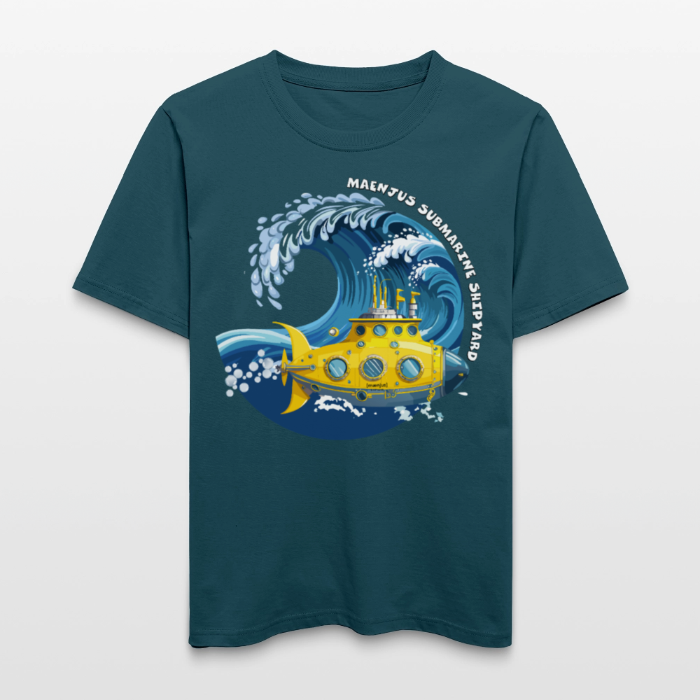 Unisex Bio-T-Shirt mit MAENJUS SUBMARINE SHIPYARD PRINT Vorderseite - Dunkles Petrol