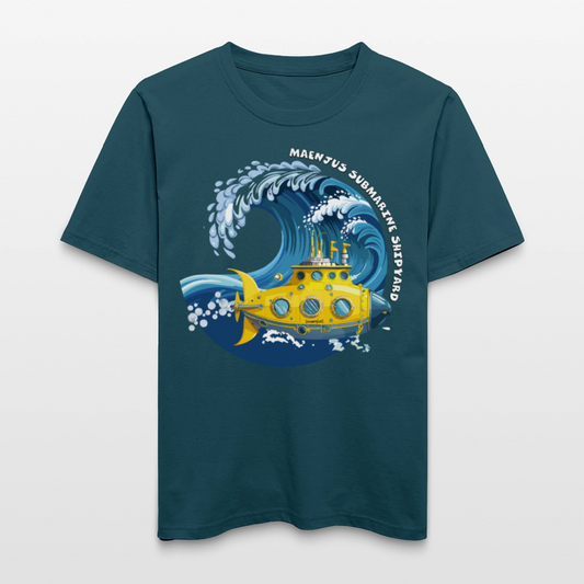 Unisex Bio-T-Shirt mit MAENJUS SUBMARINE SHIPYARD PRINT Vorderseite - Dunkles Petrol