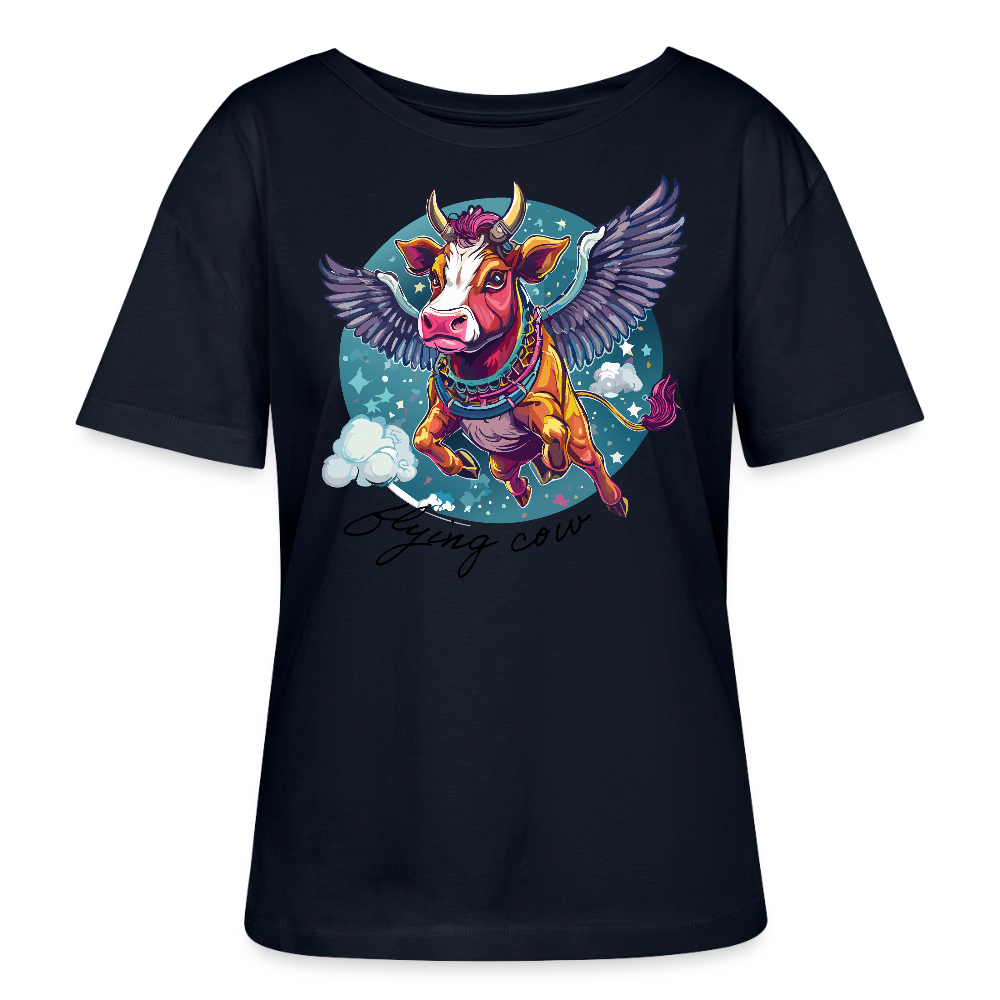 Frauen T-Shirt mit FLYING COW PRINT - Navy