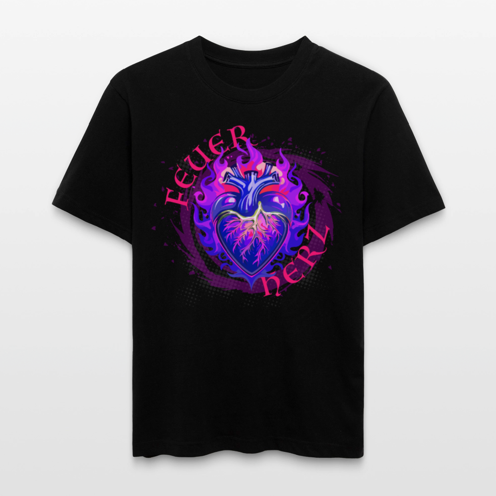 Unisex Bio-T-Shirt mit FEUERHERZ LILA PRINT - Schwarz