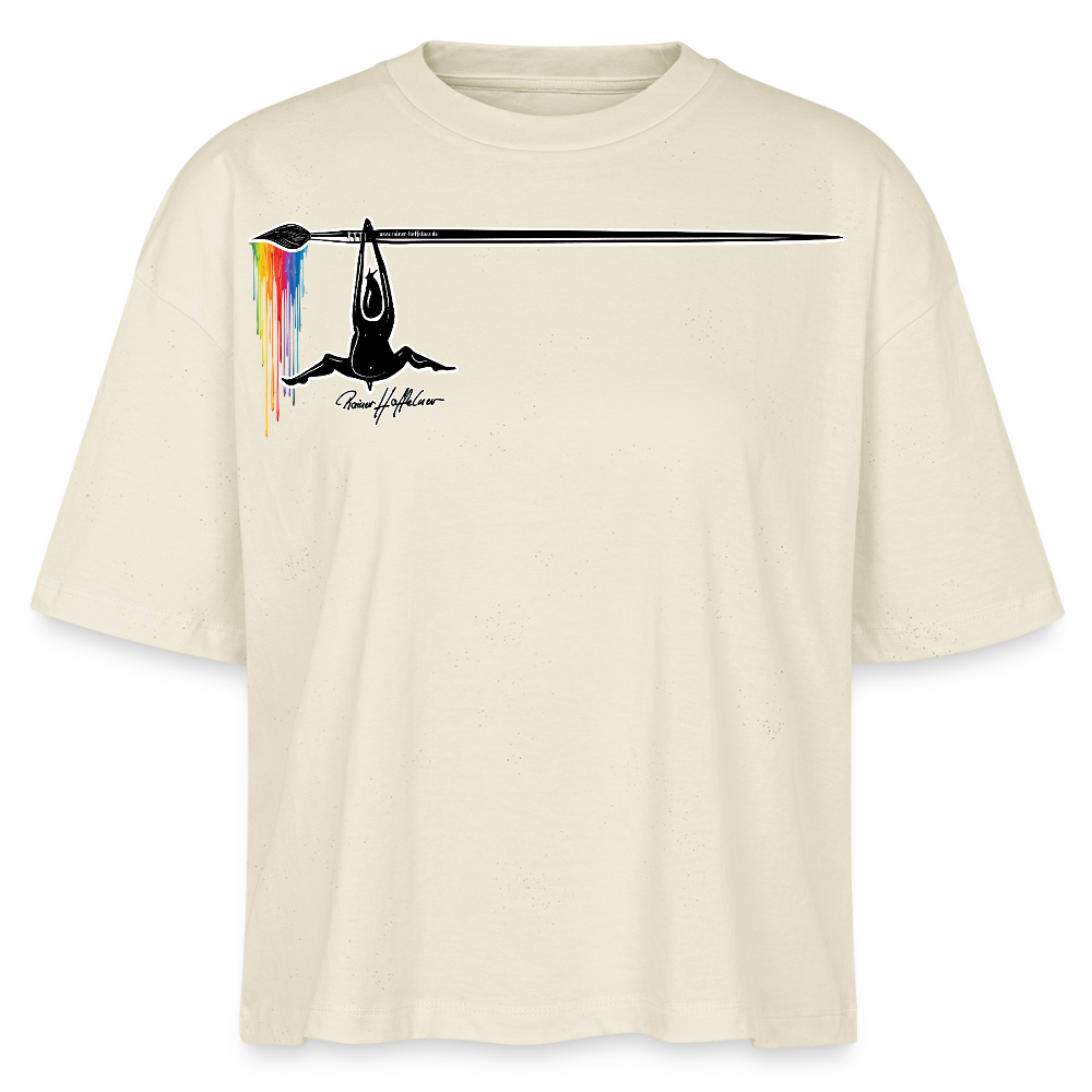 Frauen Boxy Bio-T-Shirt mit MÄNNLE PRINT - Weißgrau