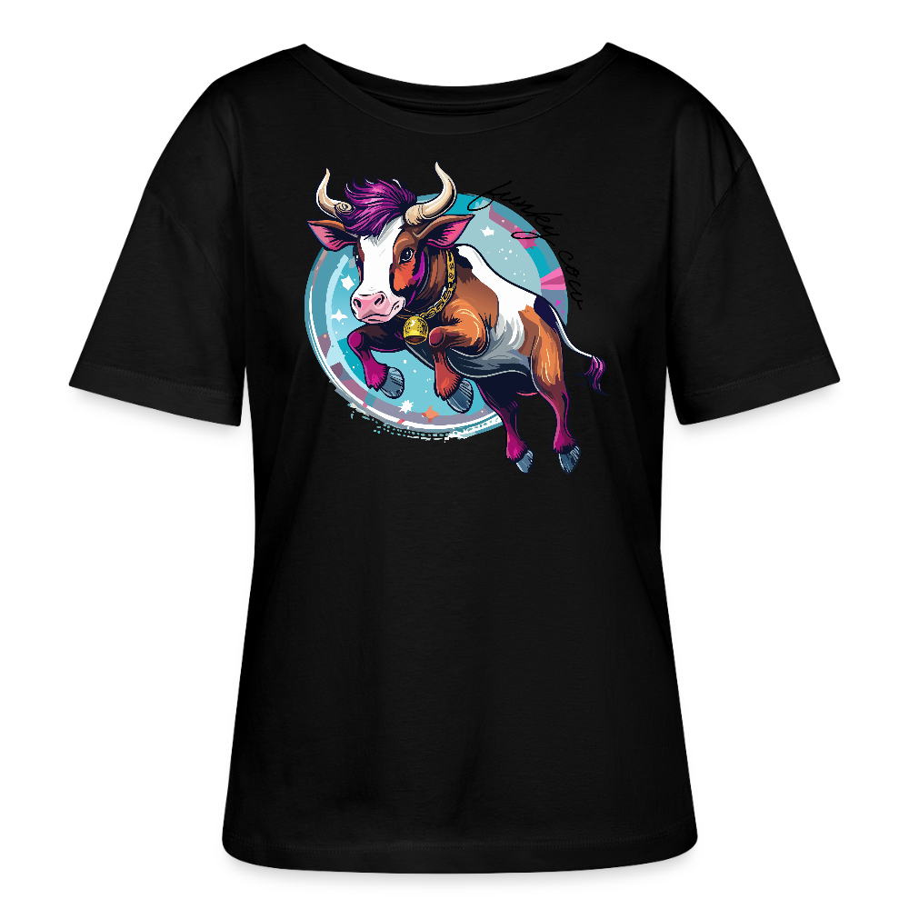 Frauen T-Shirt mit FUNKY COW PRINT - Schwarz