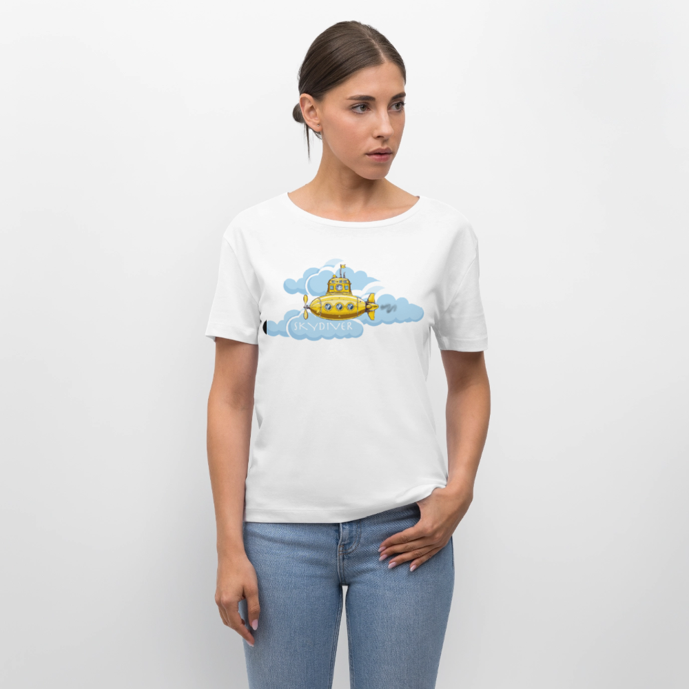 Relaxed Rundhals Frauen Bio-T-Shirt mit SKYDIVER SHIPYARD PRINT - Weiß
