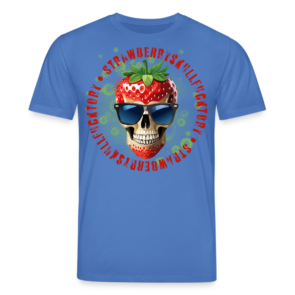 Unisex Bio-T-Shirt mit STRAWBERRY SKULL PRINT Vorderseite - Achtsames Blau