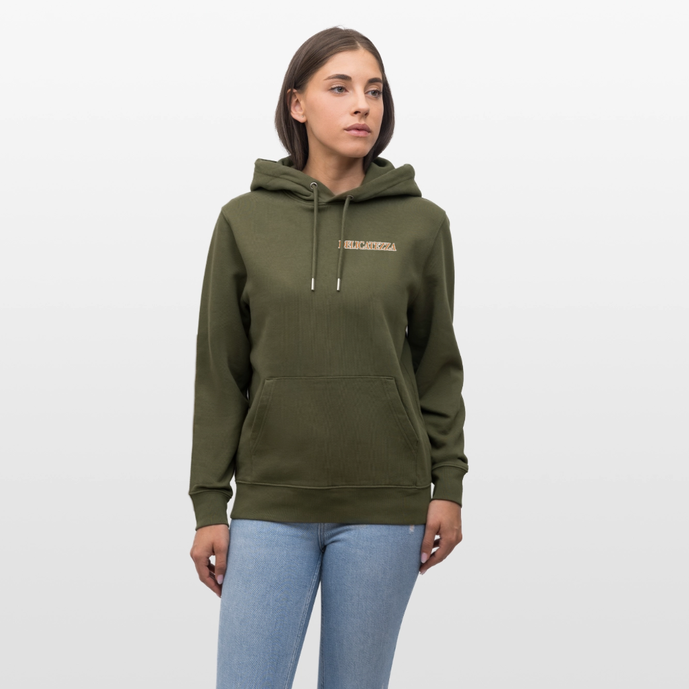 Unisex Hoodie mit DELICATEZZA SARDINE PRINT Vorder- und Rückseite - Khaki Grün