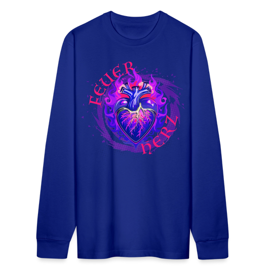 Unisex Bio-Langarmshirt mit FEUERHERZ LILA PRINT - Königsblau
