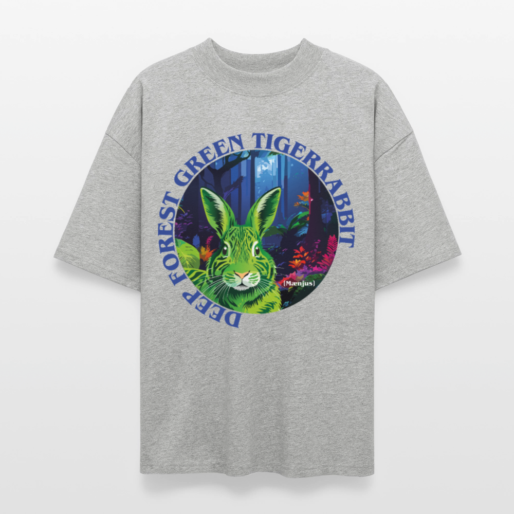 Oversized Unisex T-Shirt mit DEEP FOREST GREEN TIGERRABBIT PRINT Vorderseite - Grau meliert