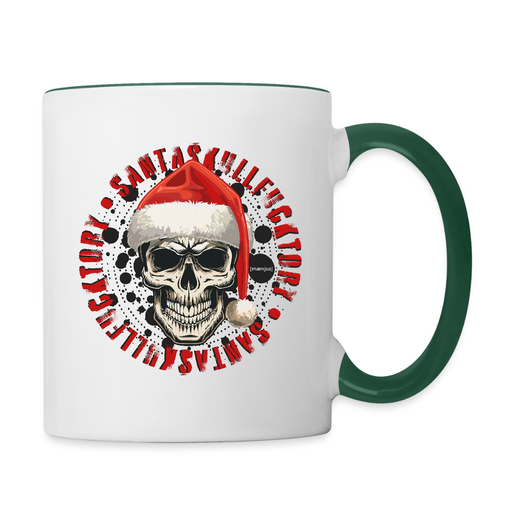 Tasse zweifarbig mit SANTASKULL FUCKTORY PRINT - Weiß/Dunkelgrün