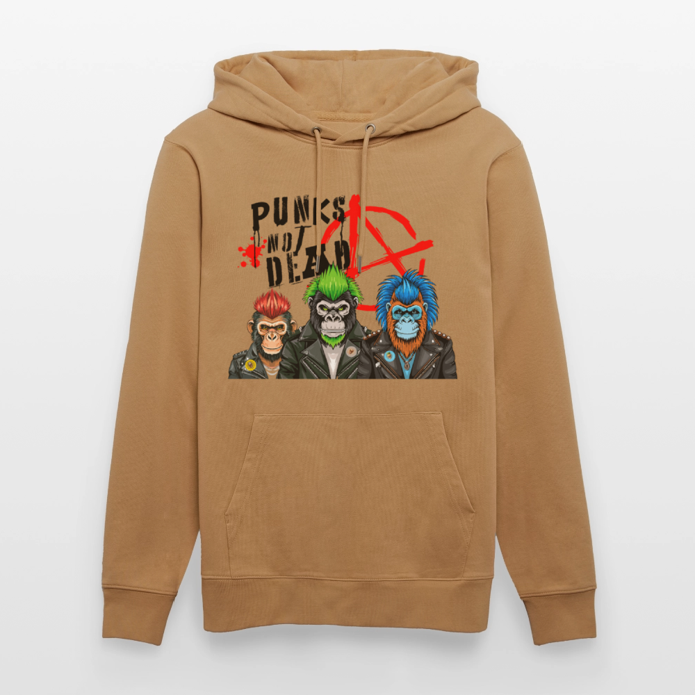 Unisex Hoodie mit PUNKS NOT DEAD PRINT - Karamell 