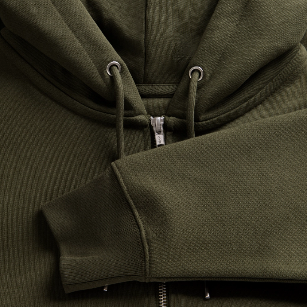 Unisex Bio-Kapuzenjacke mit DELICATEZZA PRINT Rückseite - Khaki