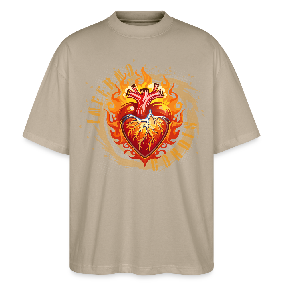 Oversized Unisex Bio T-Shirt mit FEUERHERZ ORANGE PRINT - Steingrau