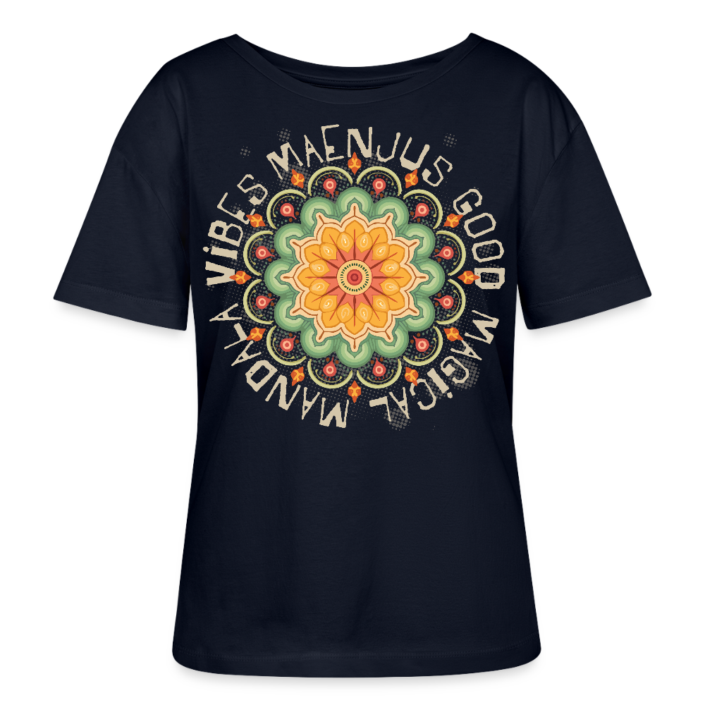 Rundhals Frauen Bio-T-Shirt mit Mandala Vibes PRINT - Navy