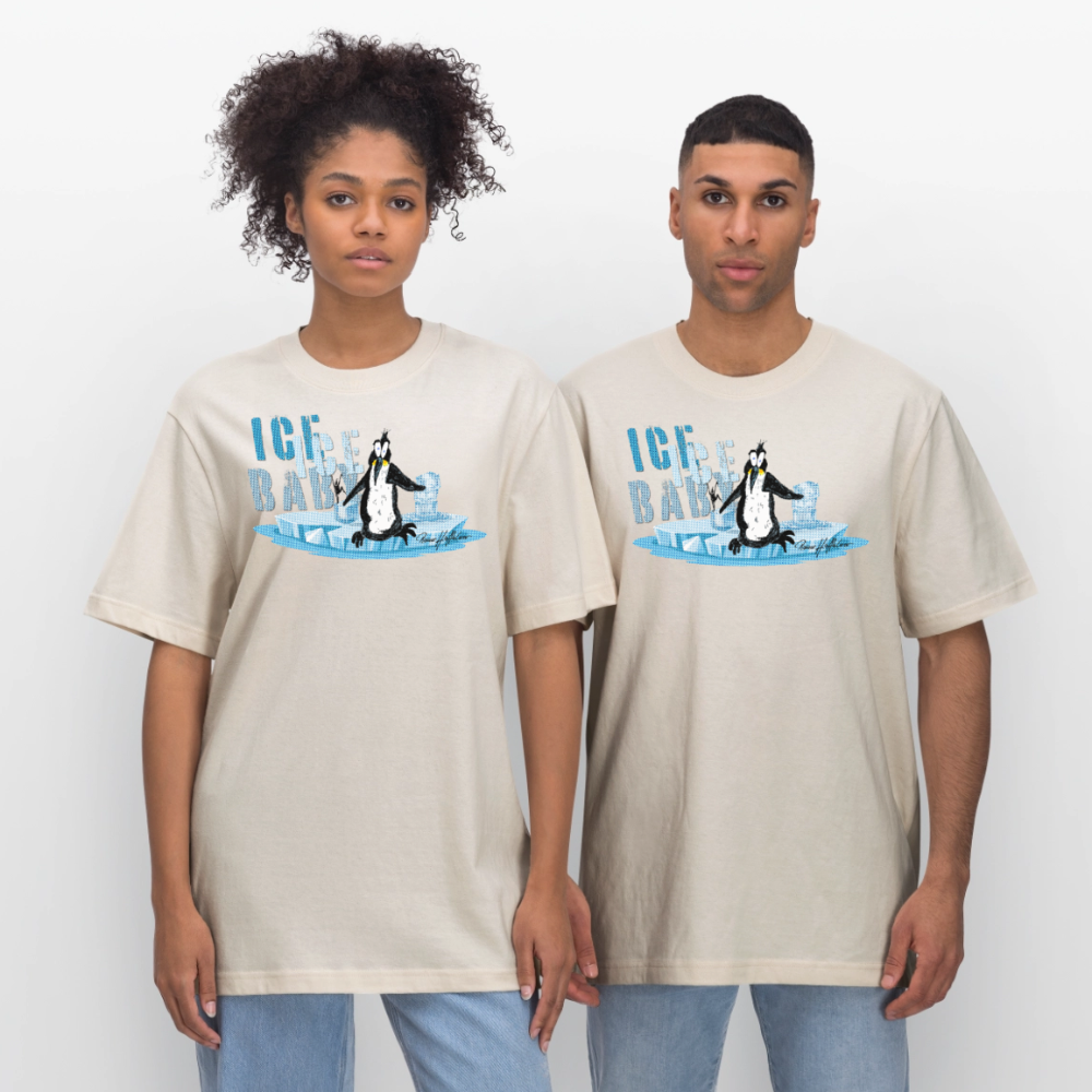 Unisex Bio-T-Shirt mit ICE ICE BABY PINGUIN PRINT - Naturweiß 