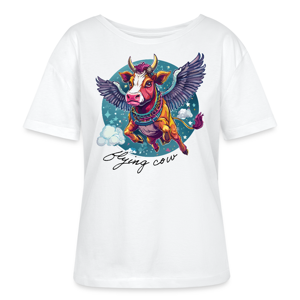 Frauen T-Shirt mit FLYING COW PRINT - Weiß