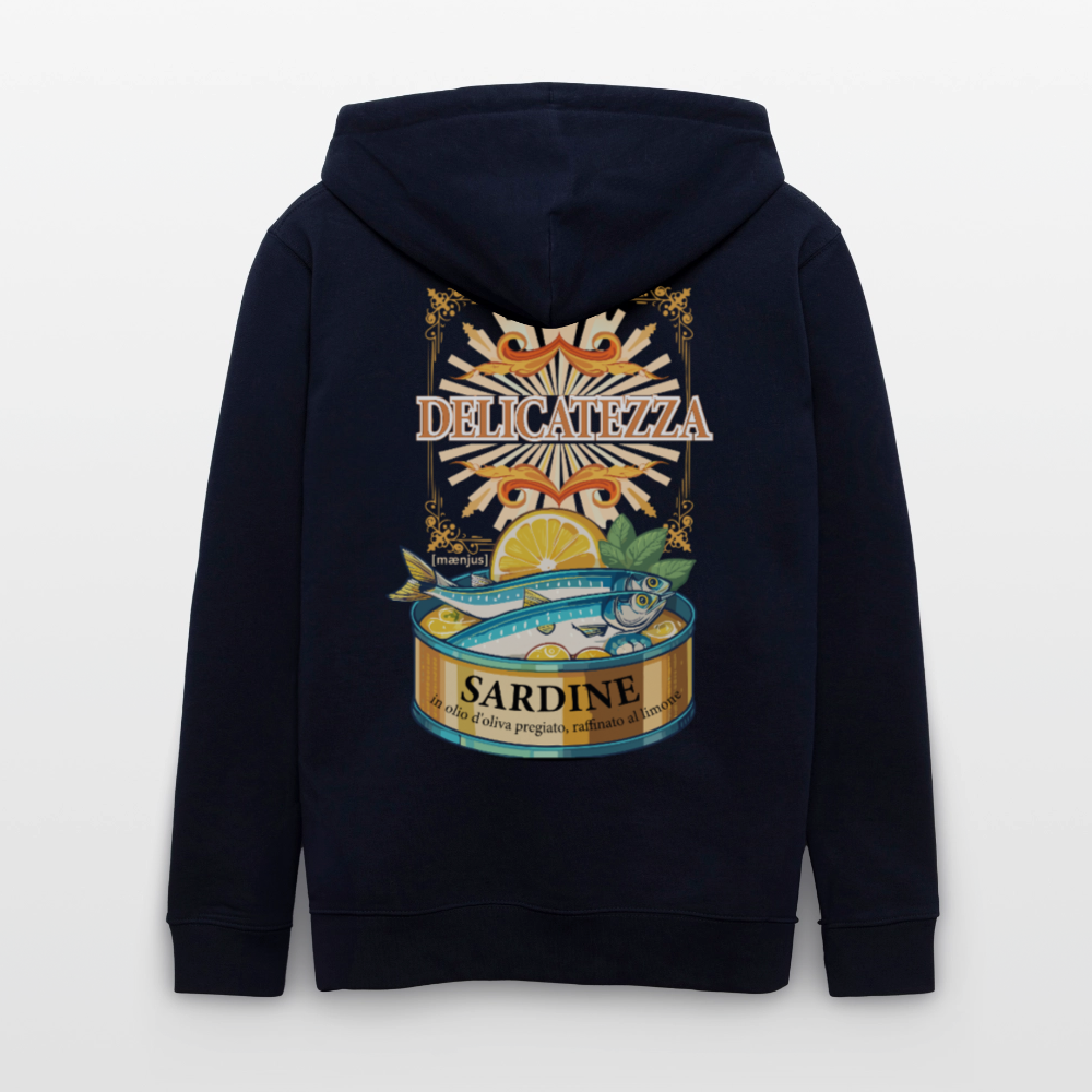 Unisex Bio-Kapuzenjacke mit DELICATEZZA PRINT Rückseite - Navy