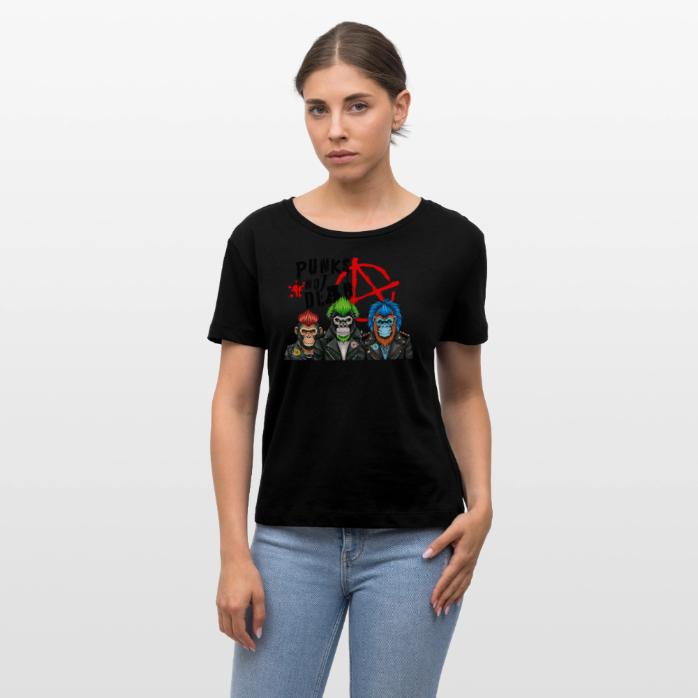 Frauen T-Shirt mit PUNKS NOT DEAD PRINT - Schwarz