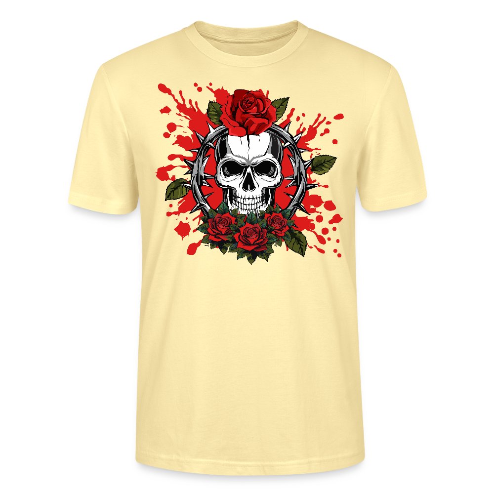 Unisex T-Shirt mit ROSEN SKULL PRINT Vorderseite - Creme