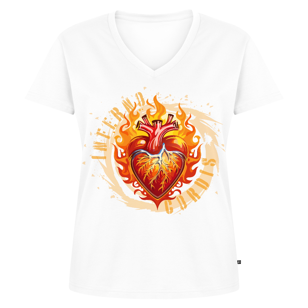 Frauen Bio-T-Shirt mit V-Ausschnitt mit FEUERHERZ PRINT - Weiß