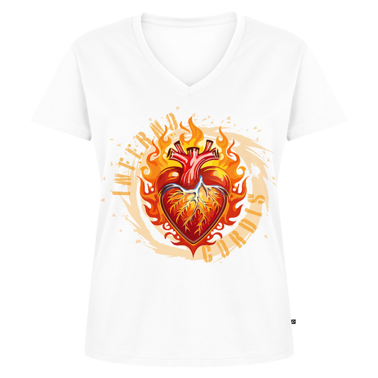 Frauen Bio-T-Shirt mit V-Ausschnitt mit FEUERHERZ PRINT - Weiß