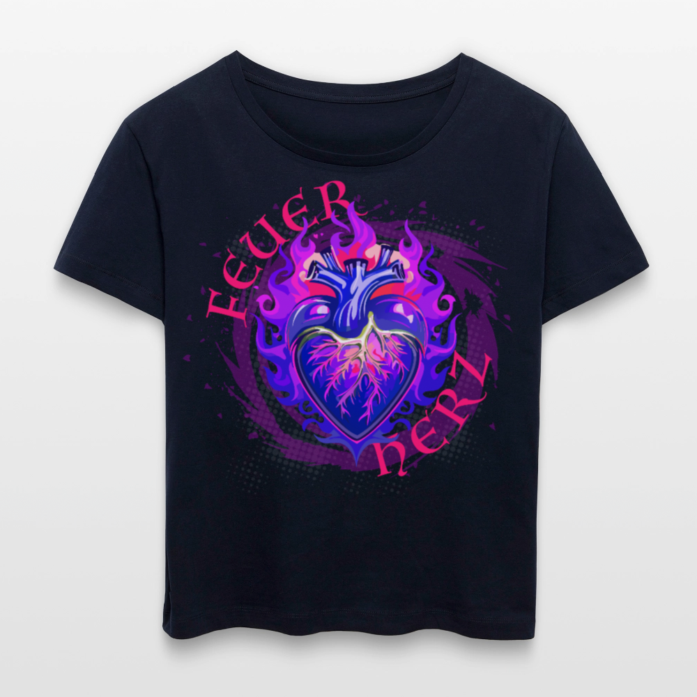 Frauen T-Shirt mit FEUERHERZ LILA PRINT - Navy