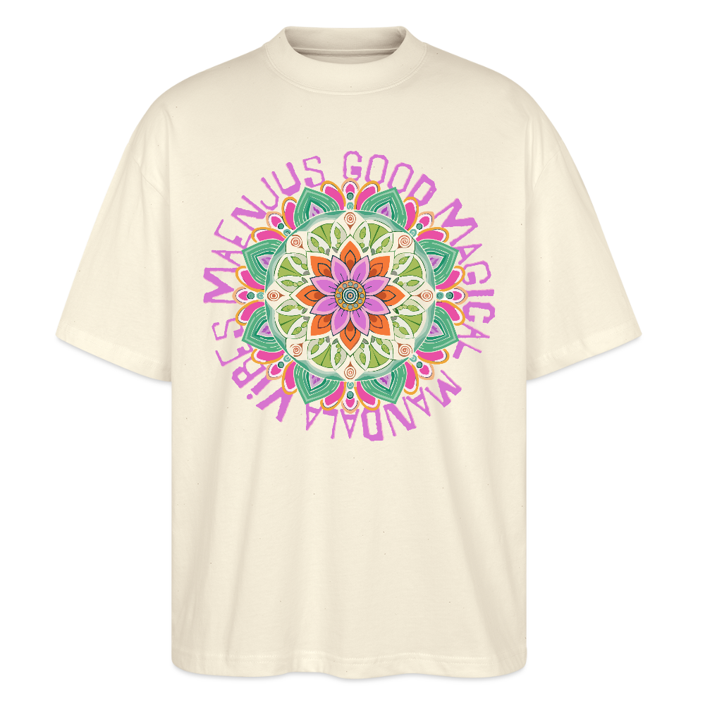 Oversized Unisex Bio T-Shirt mit MANDALA VIBES PRINT - Weißgrau