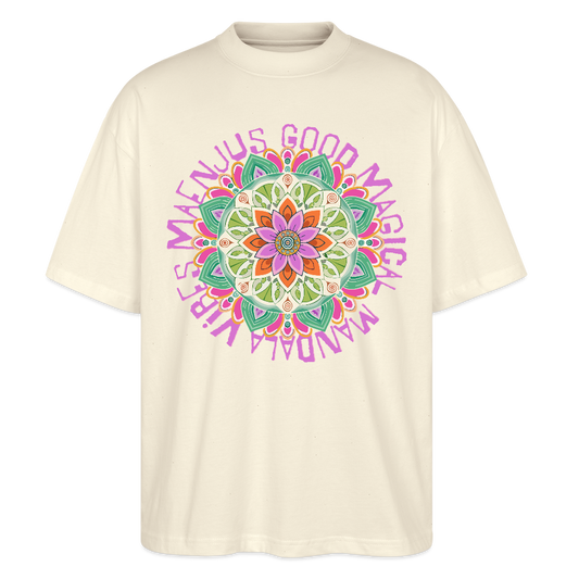 Oversized Unisex Bio T-Shirt mit MANDALA VIBES PRINT - Weißgrau