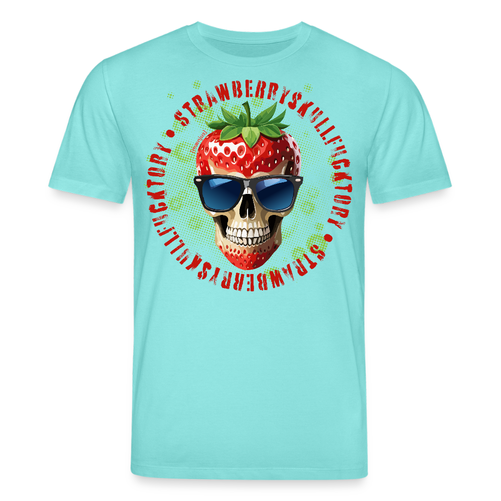 Unisex Bio-T-Shirt mit STRAWBERRY SKULL PRINT Vorderseite - Poolblau