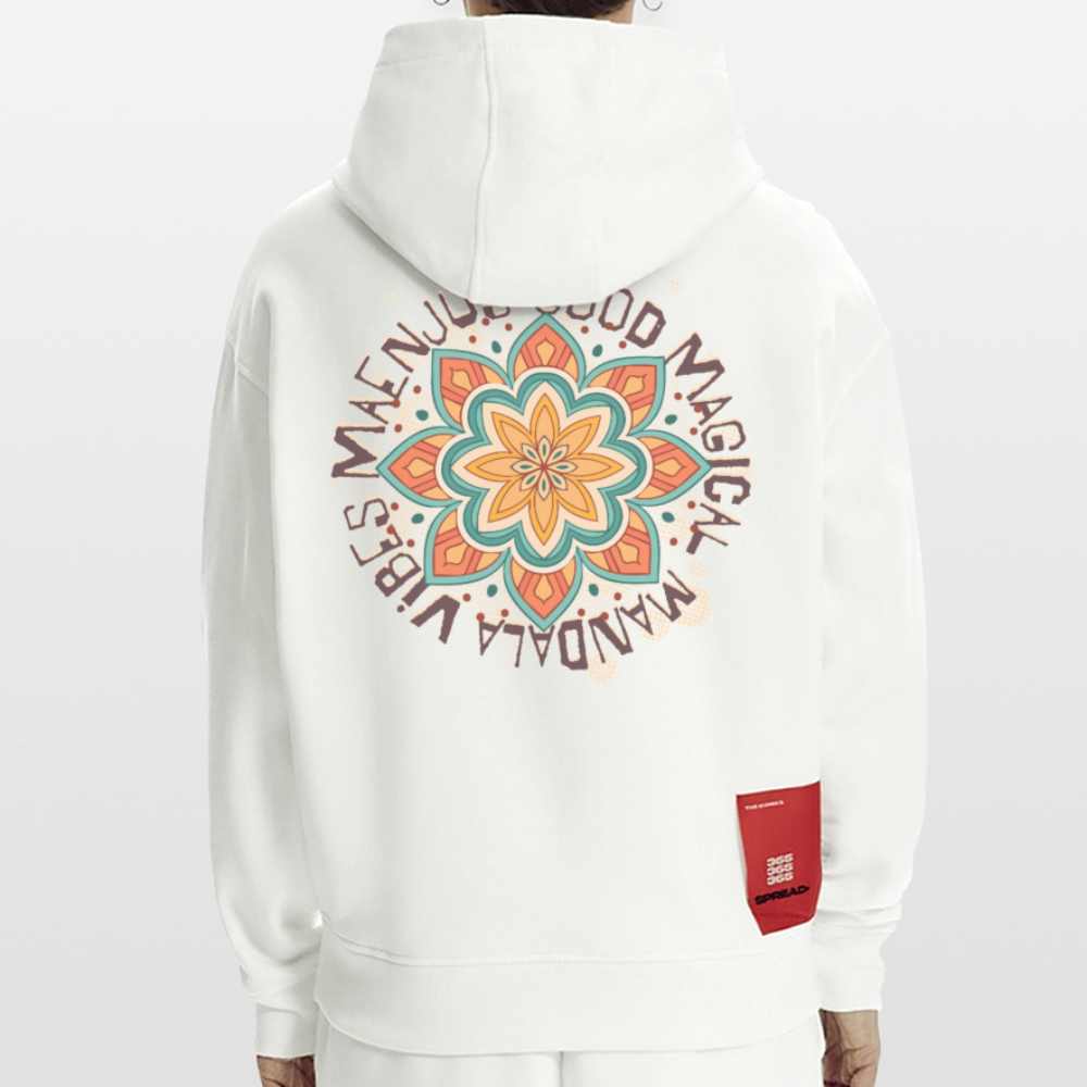 Heavyweight Oversized Organic Hoodie Made in EU mit Mandala Vibes Print - OFF WHITE