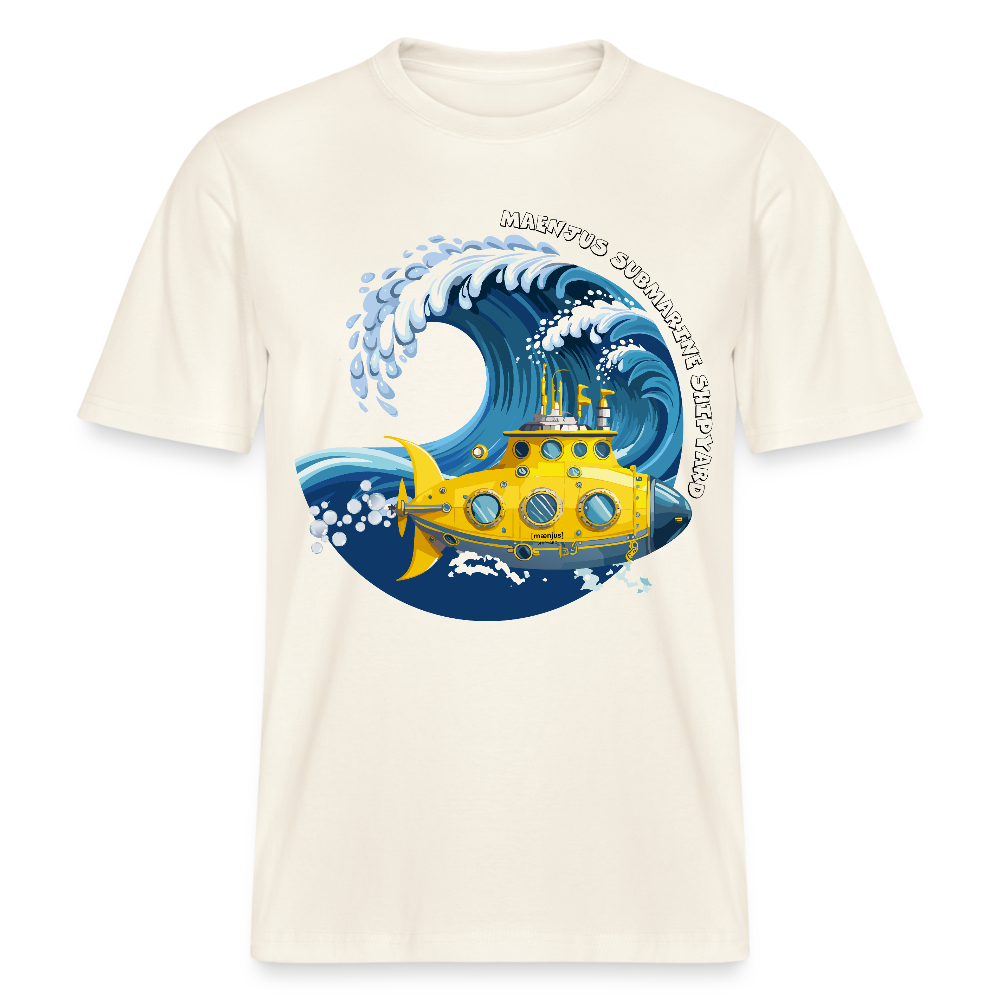 Unisex Bio-T-Shirt mit MAENJUS SUBMARINE SHIPYARD PRINT Vorderseite - Naturweiß 