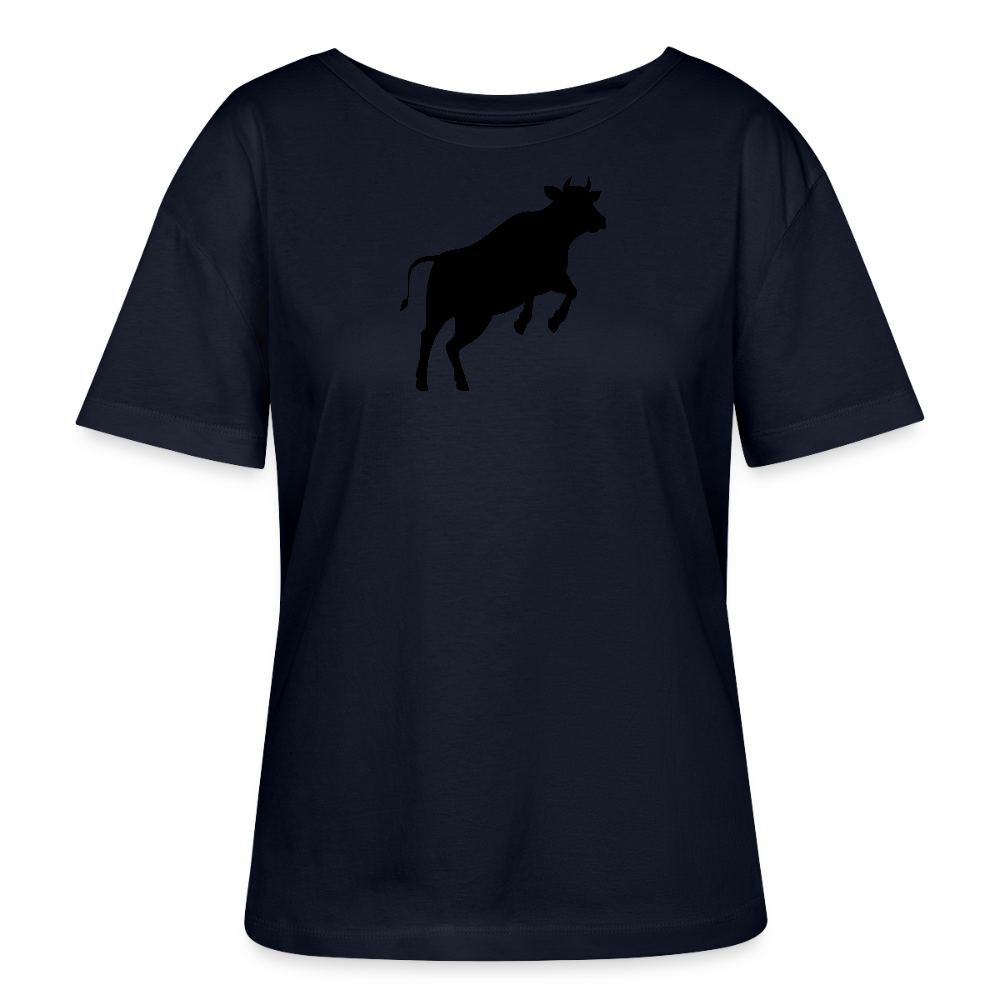 Frauen T-Shirt mit JUMPING COW PRINT - Navy