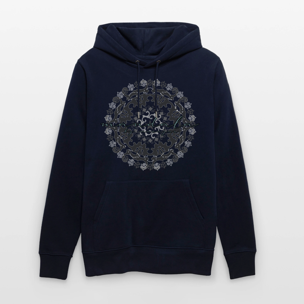 Unisex Bio-Hoodie mit BLACK MANDALA PRINT - Navy
