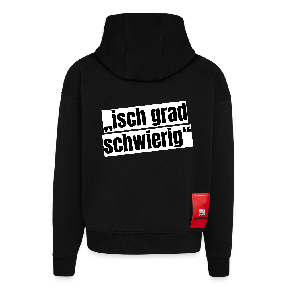 Heavyweight Oversized Organic Hoodie mit ISCH GRAD SCHWIERIG PRINT - SOLID BLACK